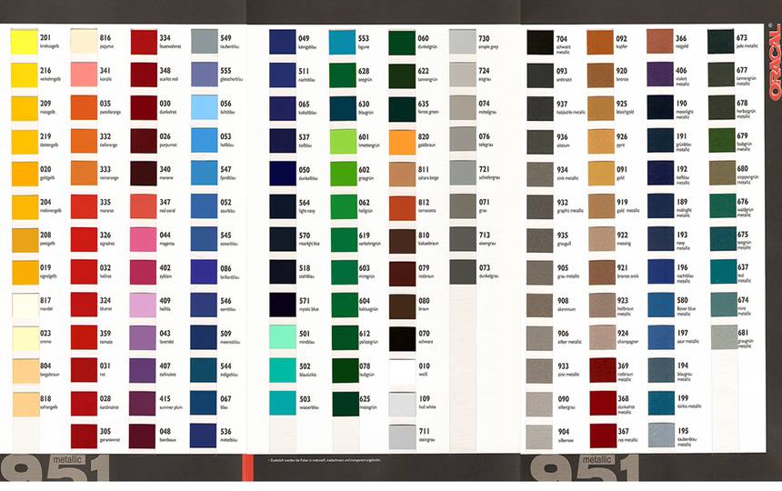 Каталог цветов Oracal 951 для наклейки плёнки. 